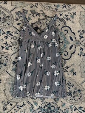Black & White Striped Floral Dress with front tie Detail